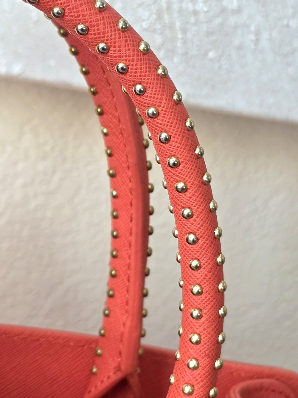 π§‘ Kenneth Cole Coral Orange Top Handle Gold Studded Tote Bag Detachable Strap - Picture 6 of 13
